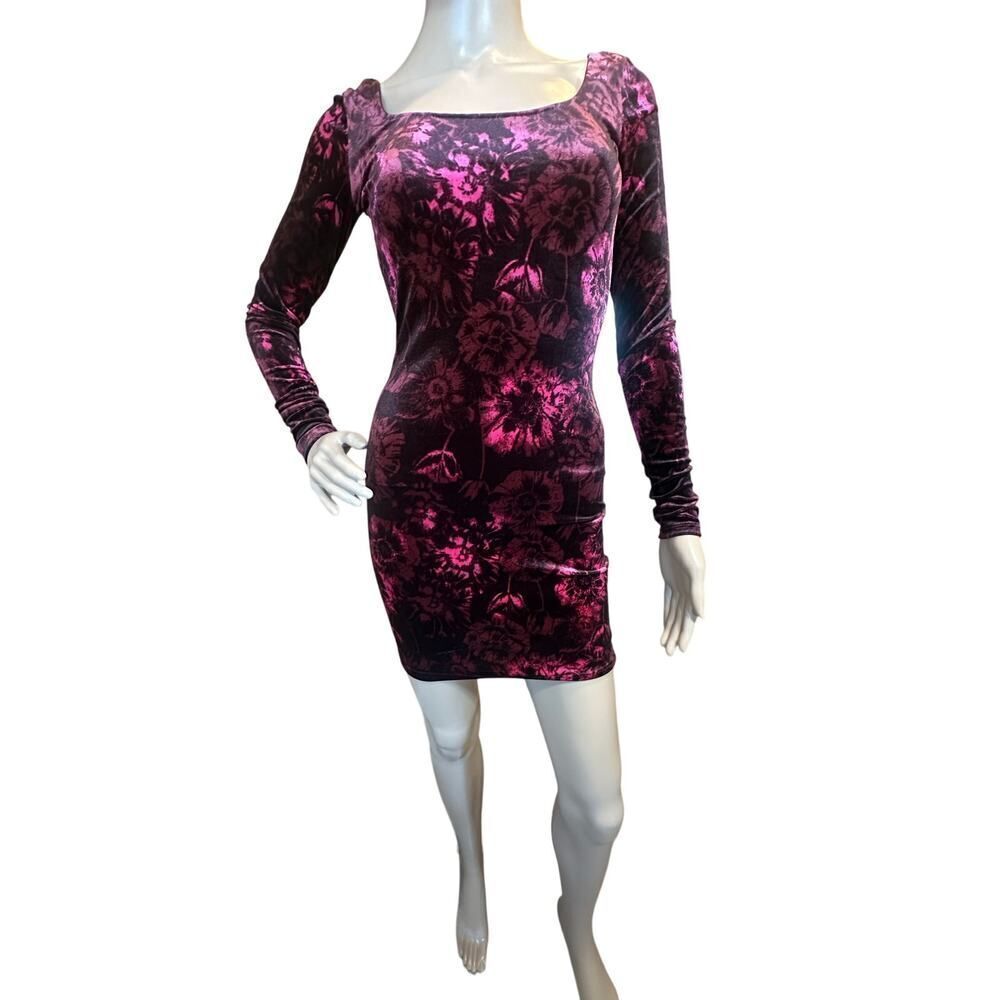 Garage Bodycon Red Floral Velvet Whimsigoth Romantic Open Back Mini Dress SZ XS